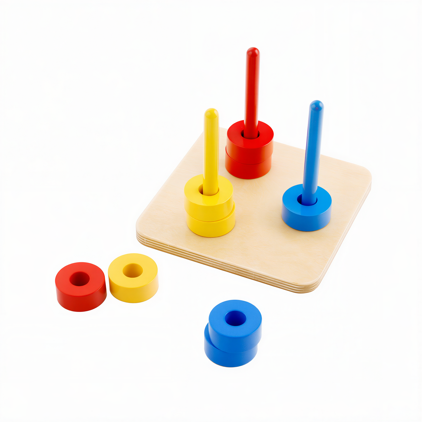 Colored Discs on 3 Colored Dowels