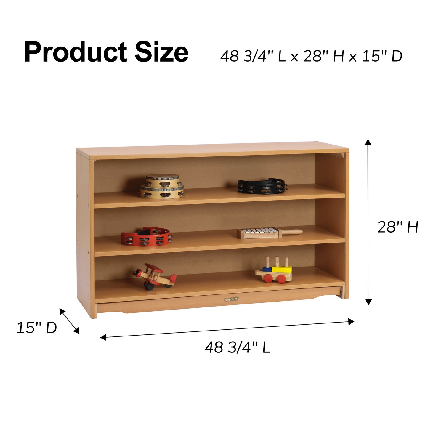 Closed Back Shelf 4' x 28" w/ Two Shelves