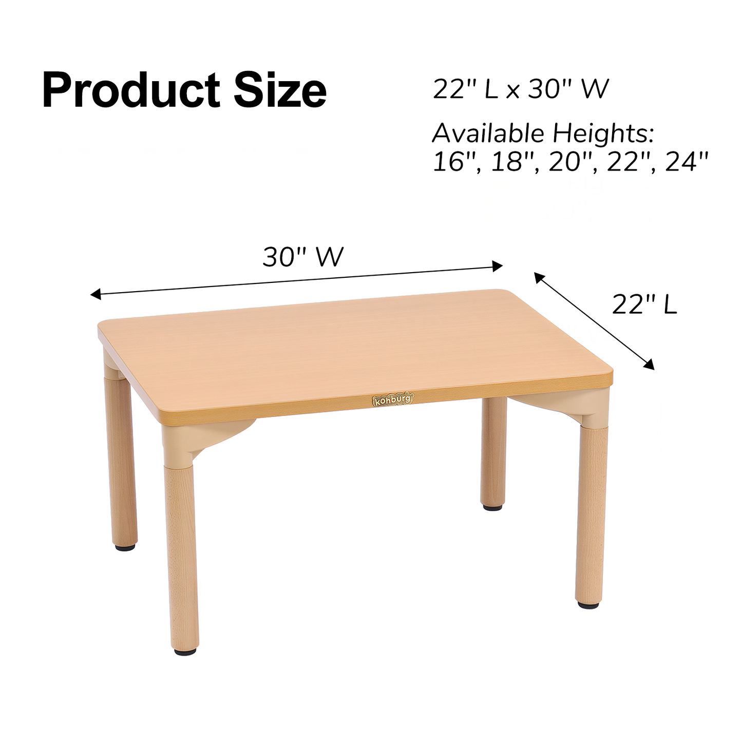 22" x 30" Rectangular Table - 22" Height