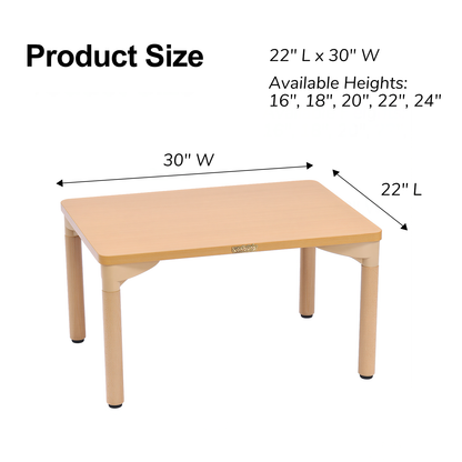 22" x 30" Rectangular Table - 22" Height