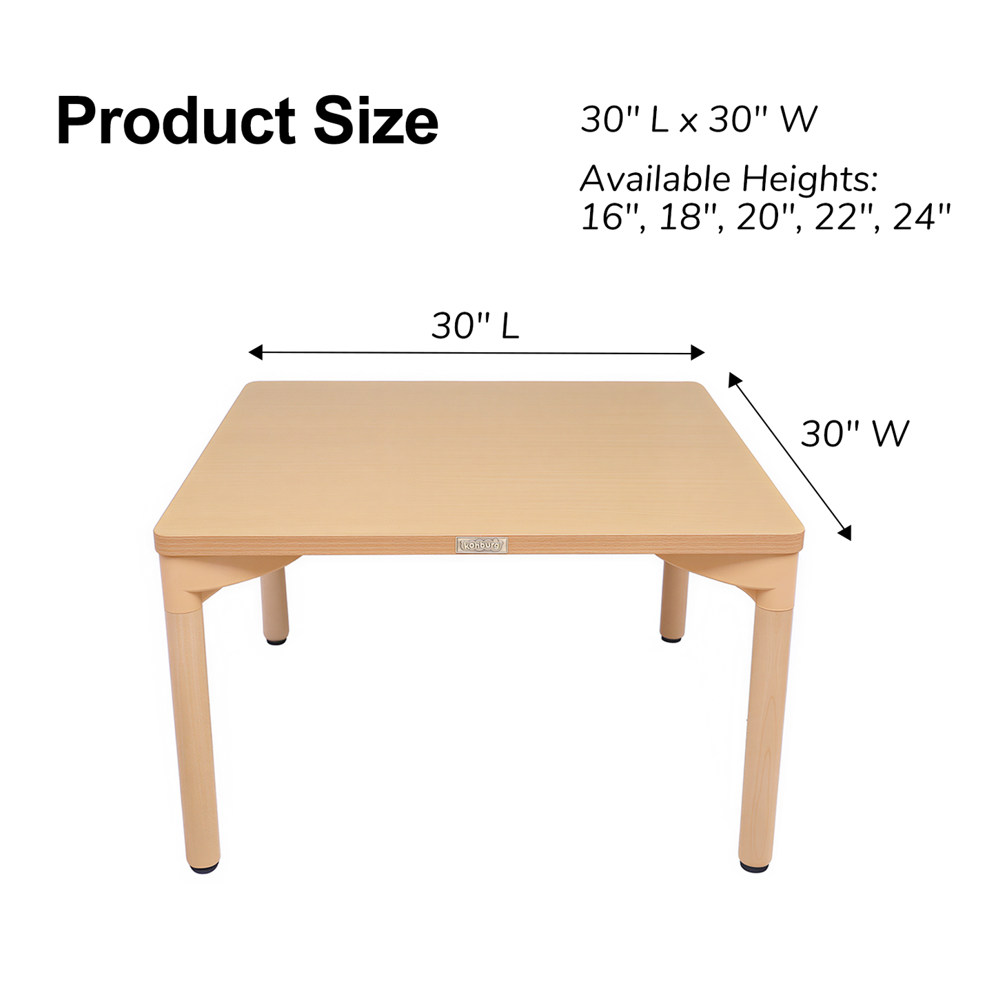 30" x 30" Square Table - 20" Height