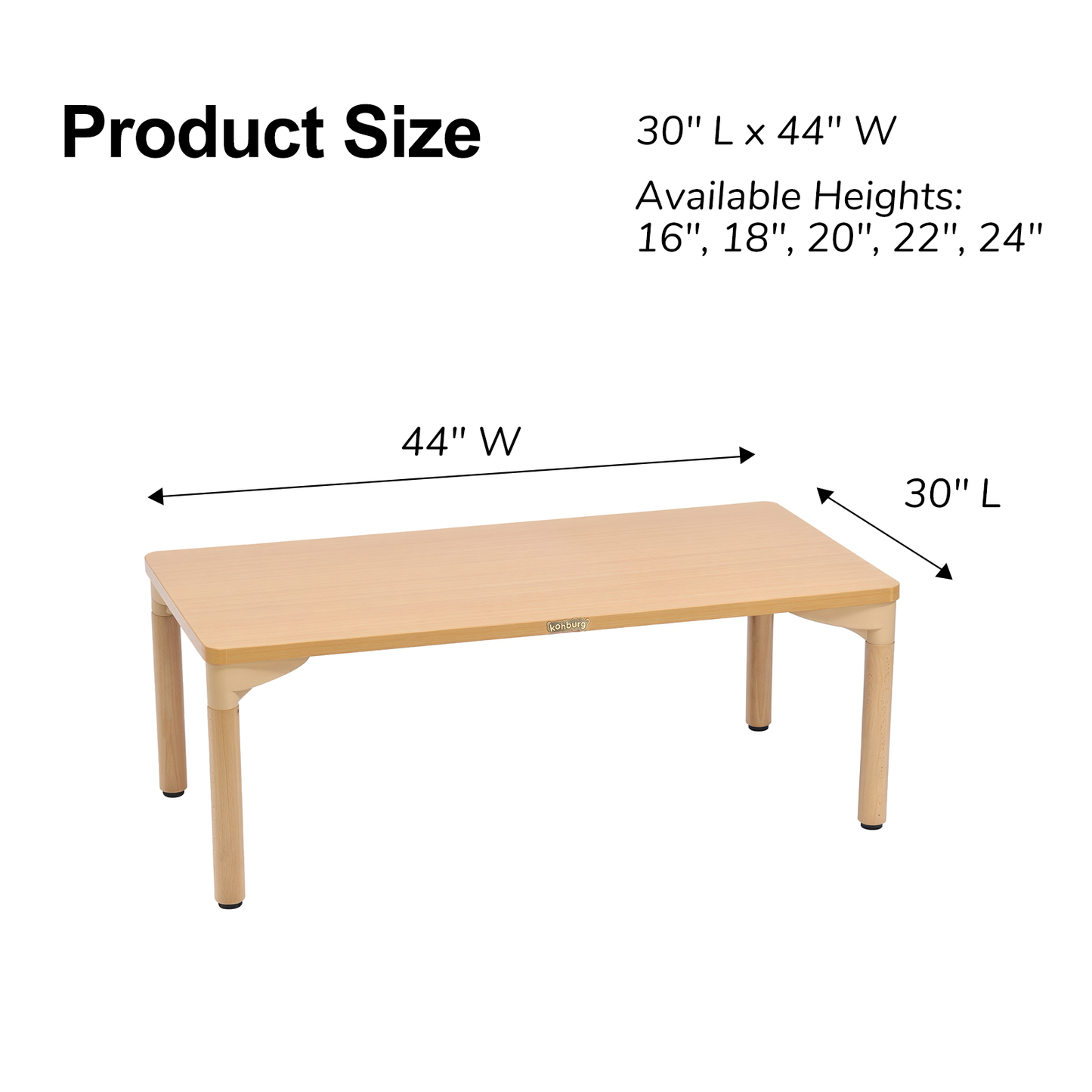 30" x 44" Rectangular Table - 18" Height