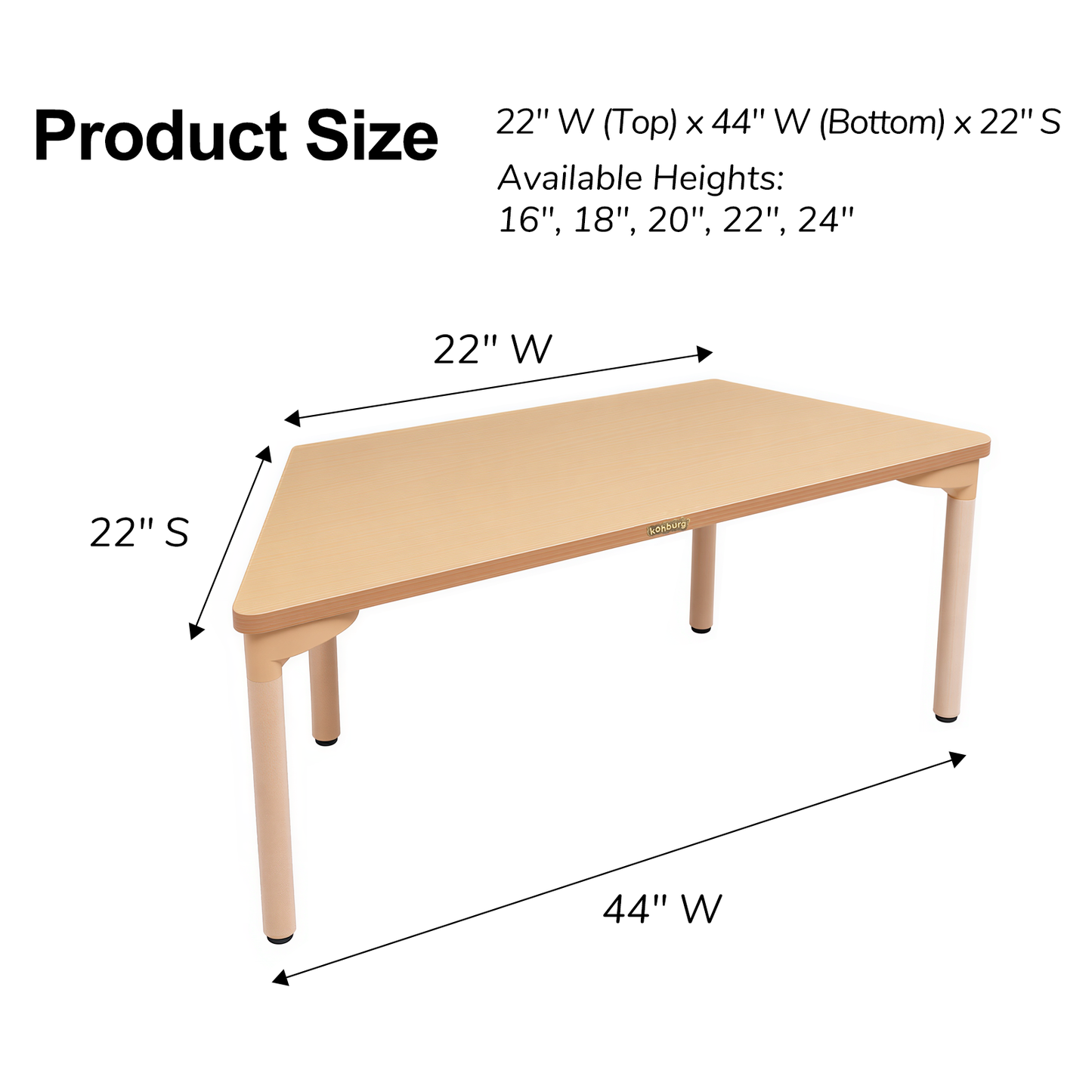 22"/44" x 22" Trapezoidal Table - 18" Height