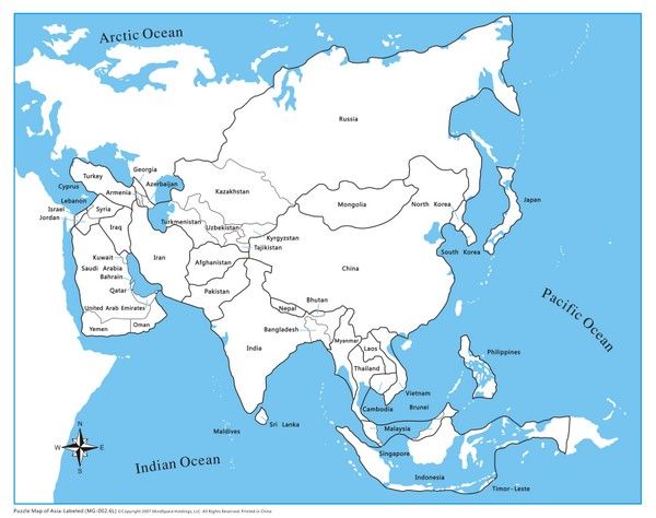 Clear Map Of Asia Asia Control Map   Labeled